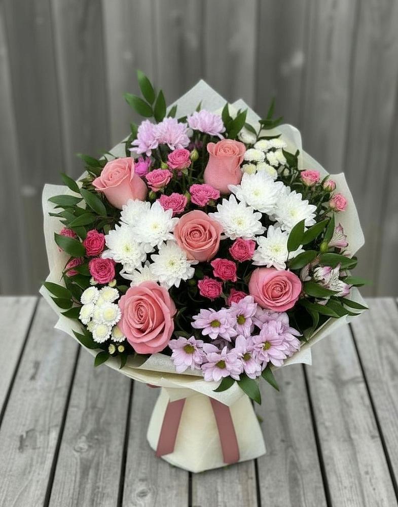 Букет цветов из: Альстромерии, Гвоздики, Розы и Хризантемы в Кратово