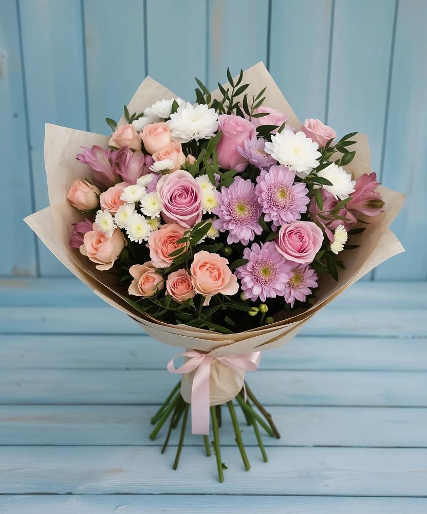 Букет цветов из: Хризантемы, Розы и Альстромерии в Кратово