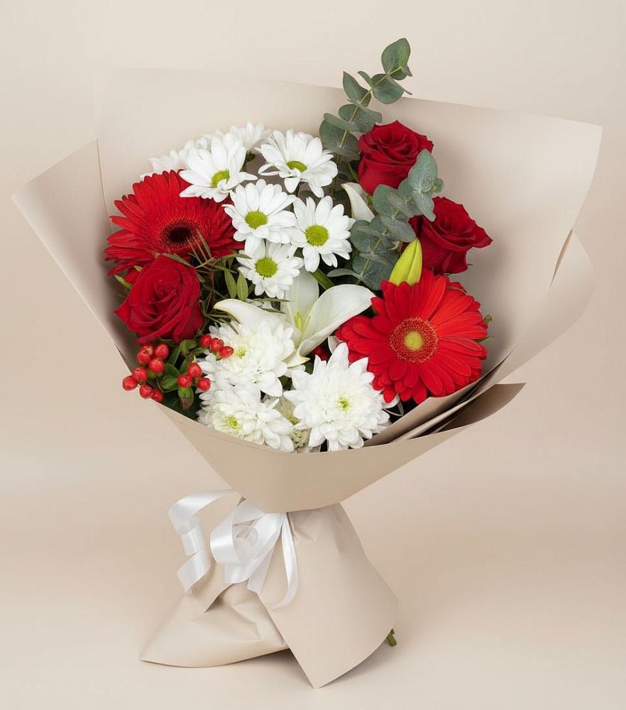 Букет цветов из: Розы, Хризантемы, Герберы и Лилии в Кратово