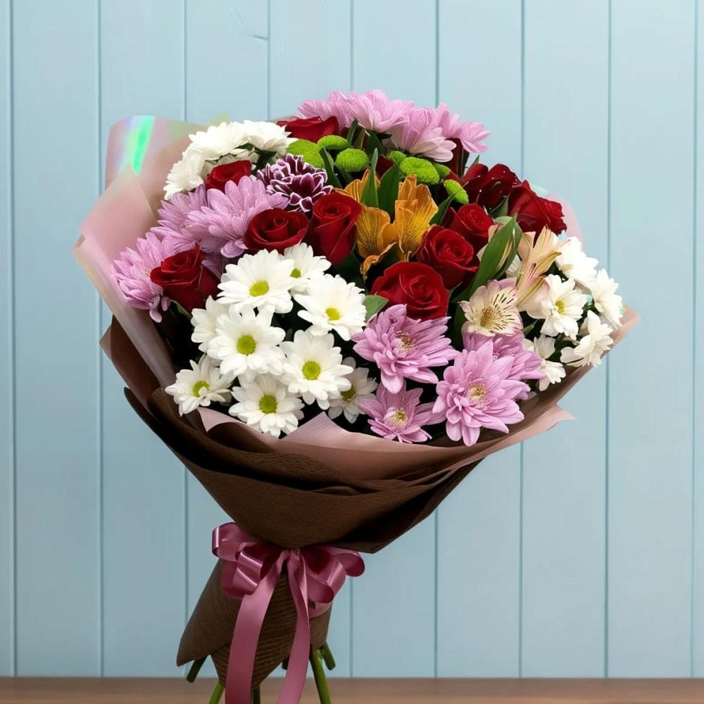 Букет цветов из: Розы, Хризантемы и Альстромерии в Кратово