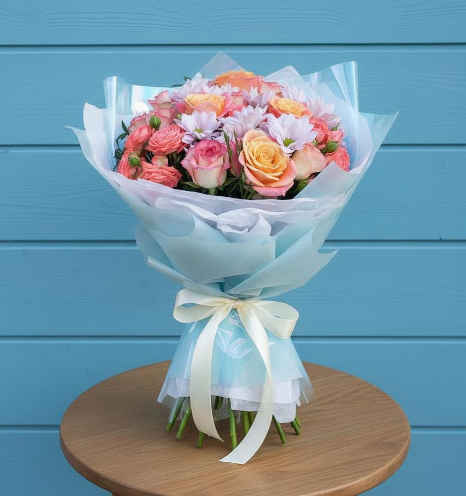 Букет цветов из: Хризантемы и Розы в Кратово