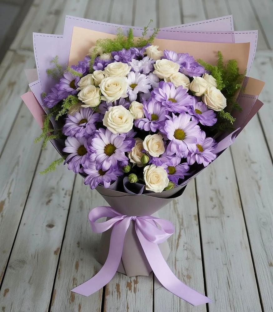 Букет цветов из: Хризантемы и Розы в Кратово